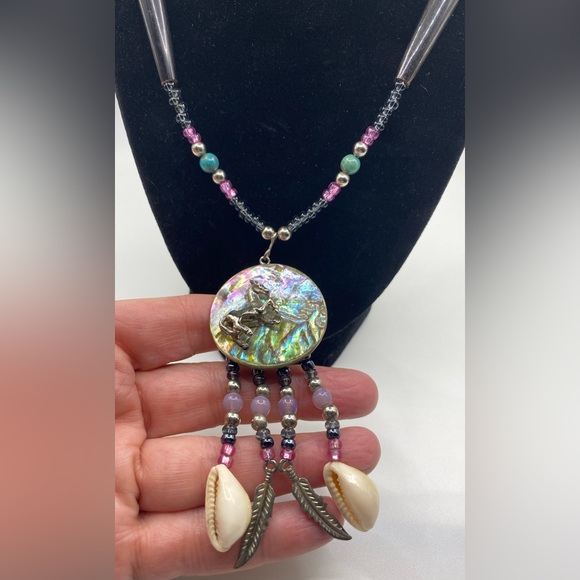 Native American Abalone Shell Horse Necklace made by “Eagle Man” Gorgeous - Picture 5 of 9